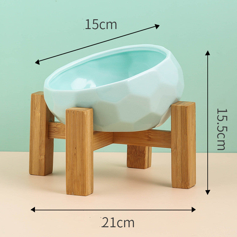 Pet Supplies Ceramic Cat & Dog Bowl – Oblique Mouth Bowl with Optional Wooden Stand
