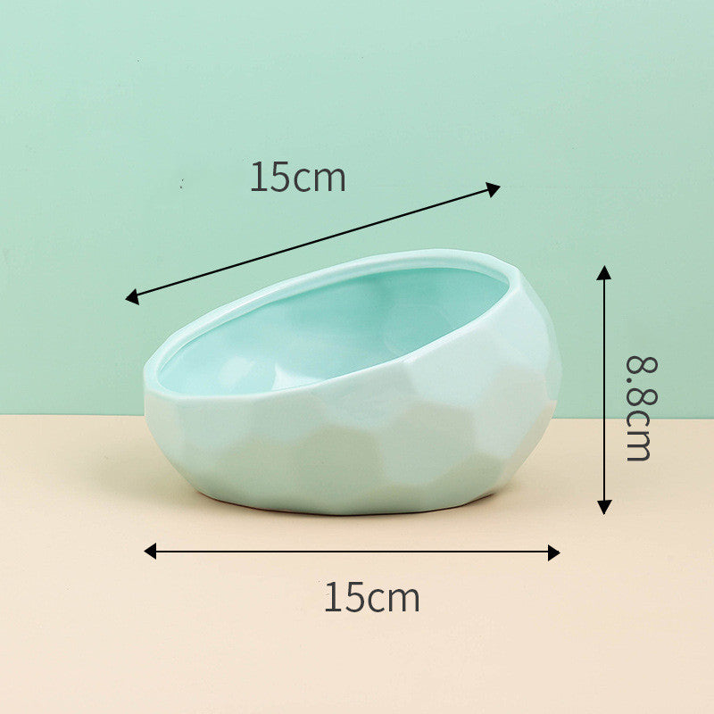 Pet Supplies Ceramic Cat & Dog Bowl – Oblique Mouth Bowl with Optional Wooden Stand