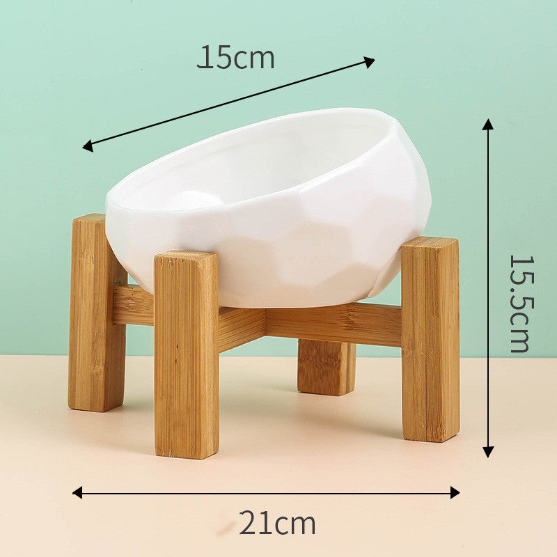 Pet Supplies Ceramic Cat & Dog Bowl – Oblique Mouth Bowl with Optional Wooden Stand