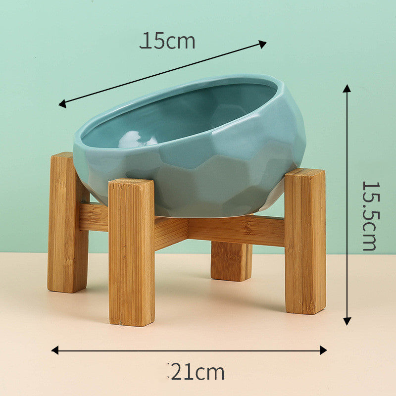 Pet Supplies Ceramic Cat & Dog Bowl – Oblique Mouth Bowl with Optional Wooden Stand