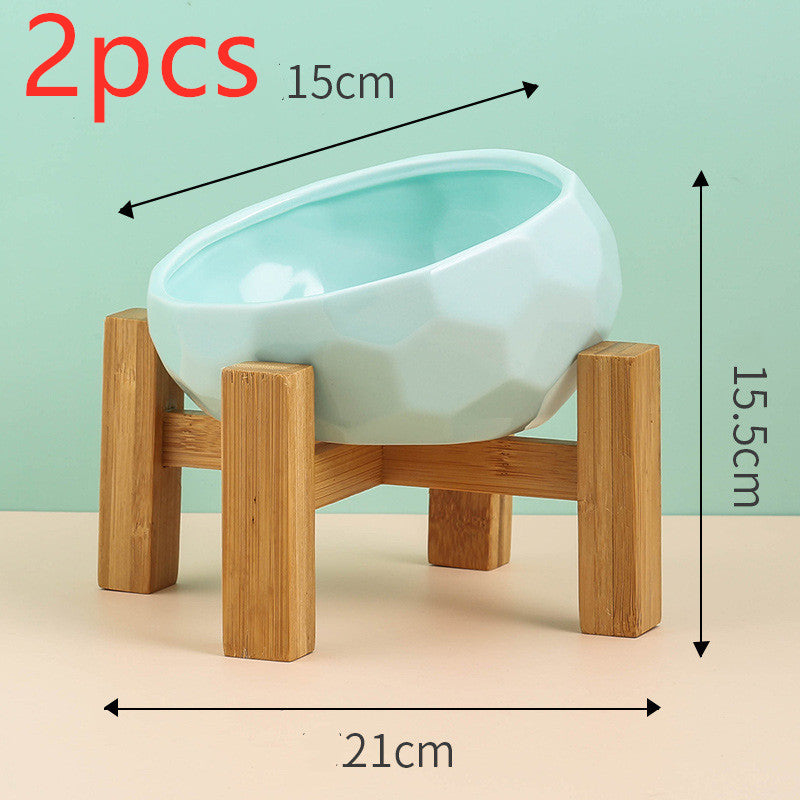 Pet Supplies Ceramic Cat & Dog Bowl – Oblique Mouth Bowl with Optional Wooden Stand