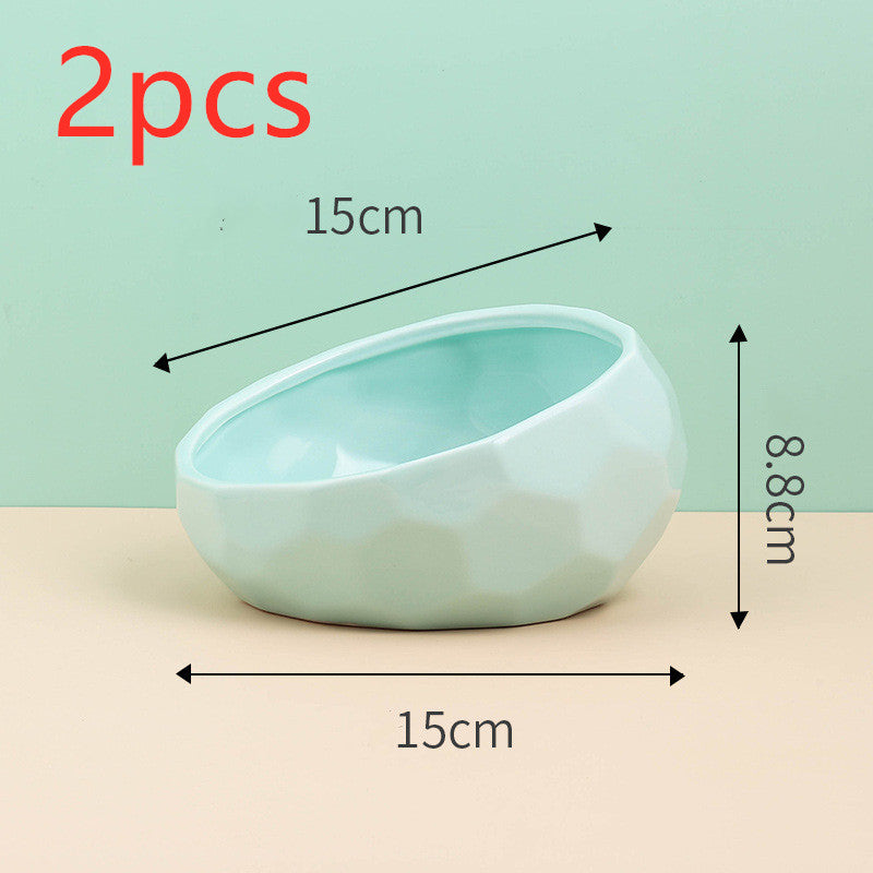 Pet Supplies Ceramic Cat & Dog Bowl – Oblique Mouth Bowl with Optional Wooden Stand