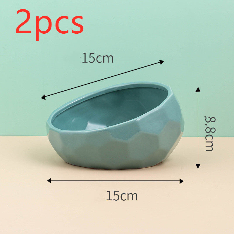 Pet Supplies Ceramic Cat & Dog Bowl – Oblique Mouth Bowl with Optional Wooden Stand