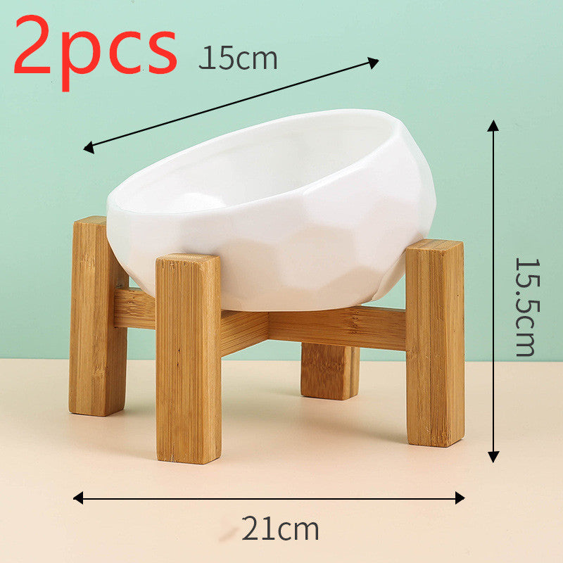 Pet Supplies Ceramic Cat & Dog Bowl – Oblique Mouth Bowl with Optional Wooden Stand